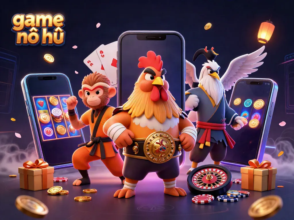 Engage in the exciting world of game nổ hũ with dynamic characters and colorful casino elements.