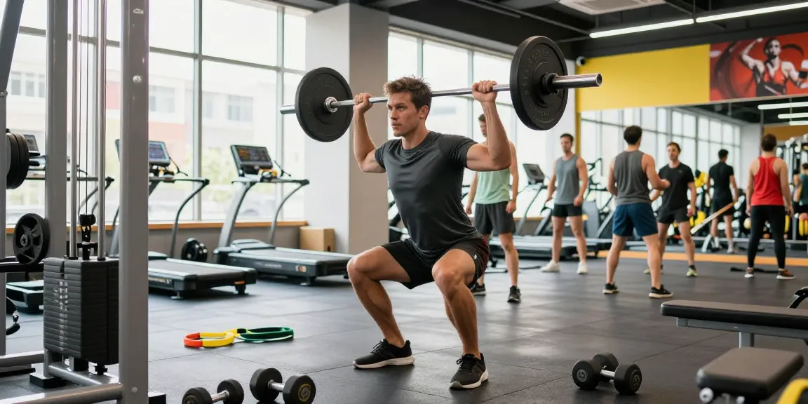 Selliza Shop: Athlet beim Training mit Hantel in moderner Fitnessstudio-Umgebung.