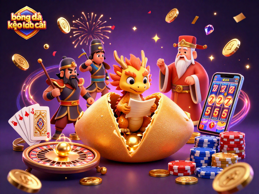 Engage in bóng đá kèo nhà cái with an energetic sports betting illustration featuring golden characters and vibrant casino elements.