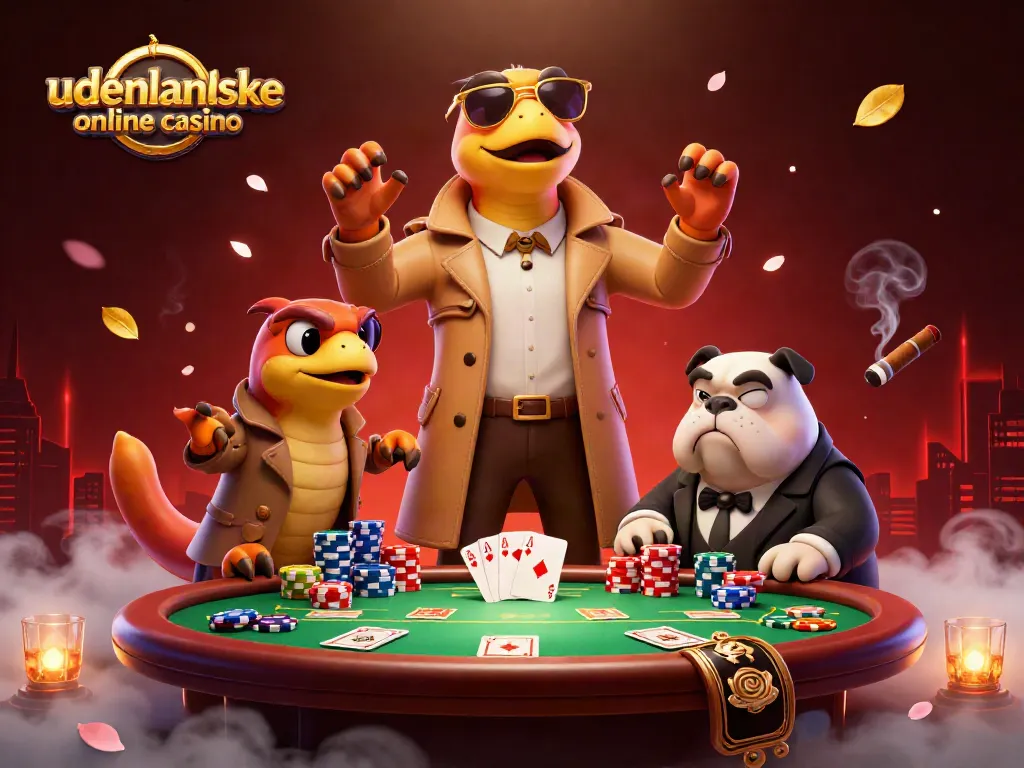 Bet on udenlandske online casino as three raptors in a trench coat attempt VIP access in a playful scene.