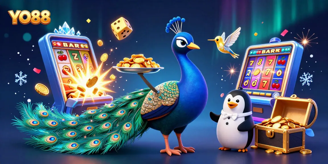 Experience winning moments with YO88 through a vibrant 3D casino illustration bursting with excitement.