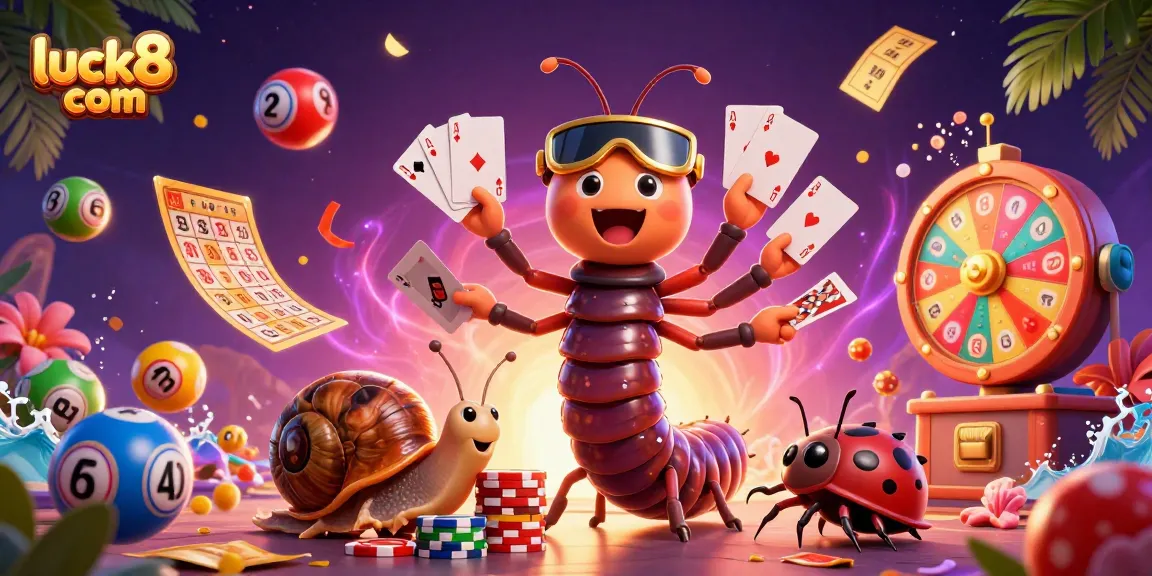Engage with excitement at luck8 com with a vibrant 3D casino scene featuring colorful lottery elements.