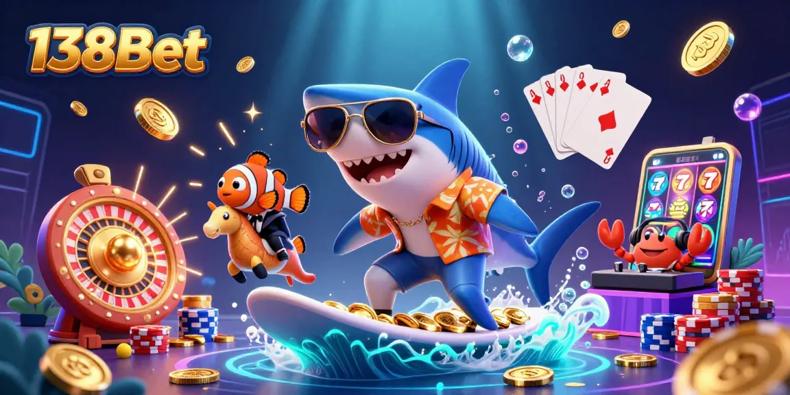 Experience thrilling gaming action with 138Bet's immersive casino illustration featuring vibrant characters and games.