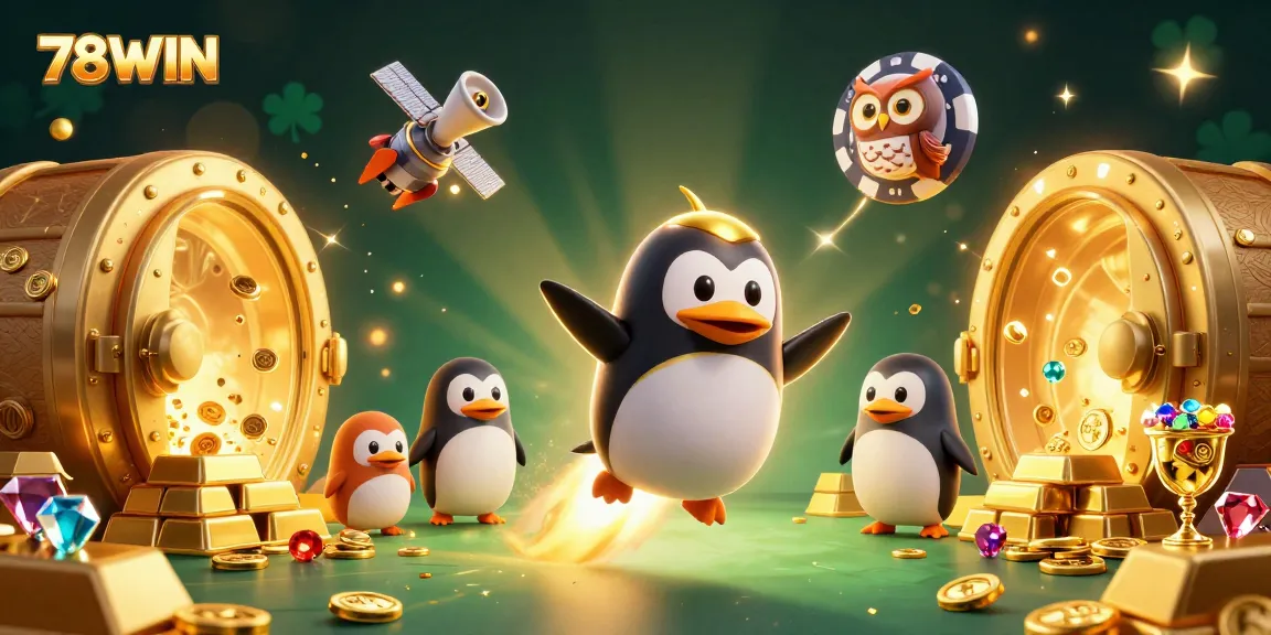 Engage with thrilling gaming adventures at 78WIN, featuring dynamic 3D characters and vibrant casino elements.