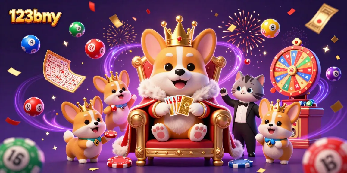 Spin and win with 123bny's exciting gaming experience featuring royal characters and vibrant elements.