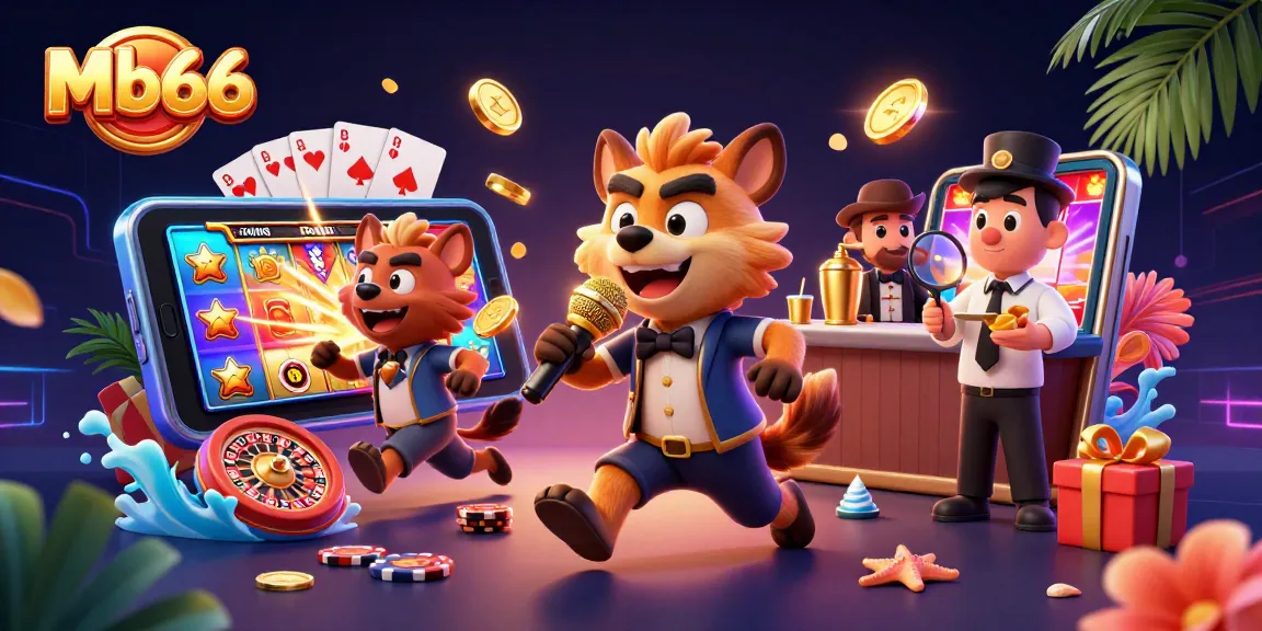 Experience the vibrant casino atmosphere at Mb66 with lucky hyenas mixing drinks and entertaining.