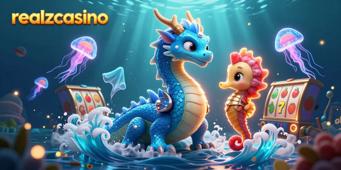 Spiele im realzcasino mit einem majestätischen Wasserdrachen, Seepferdchen-Ritter und leuchtenden Quallen.