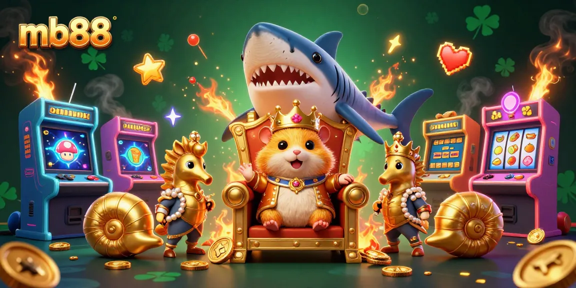 Experience thrilling gameplay with mb88's vibrant casino scene, featuring a golden hamster king and exciting slot elements.