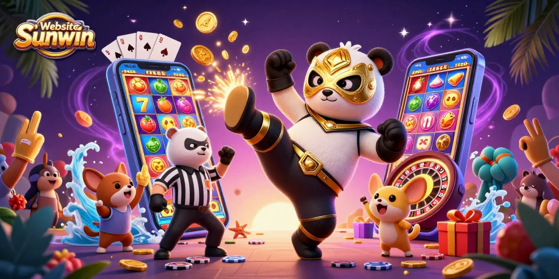 Watch the excitement unfold at Website Sunwin with a dynamic casino-themed illustration featuring animal characters.