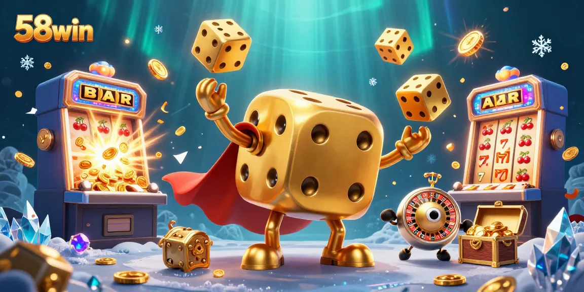 Experience thrilling action at 58win as golden dice juggles in a vibrant casino scene.