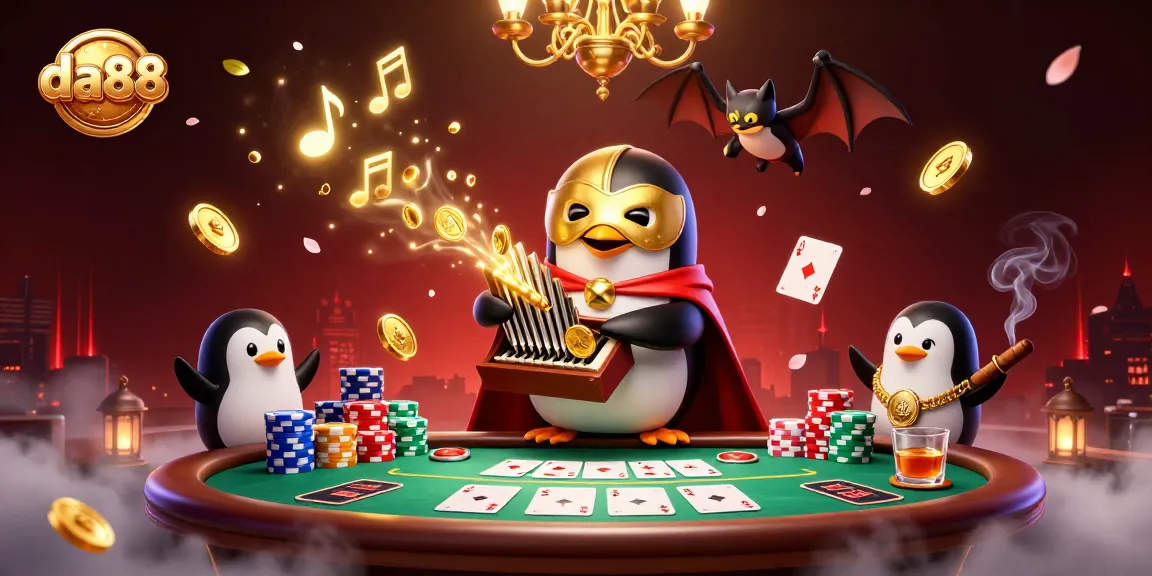 Experience thrilling poker excitement with da88 as a phantom opera penguin plays a gold-coin pipe organ.