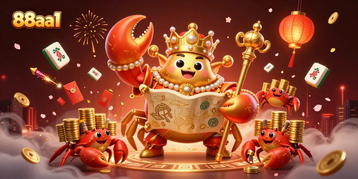Experience the thrill of winning at 88aa1 with a golden crab emperor surrounded by exciting casino elements.