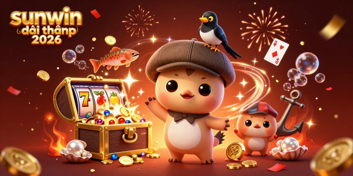 Win big with sunwin đổi thưởng 2026 in a lively casino-themed 3D fantasy scene.