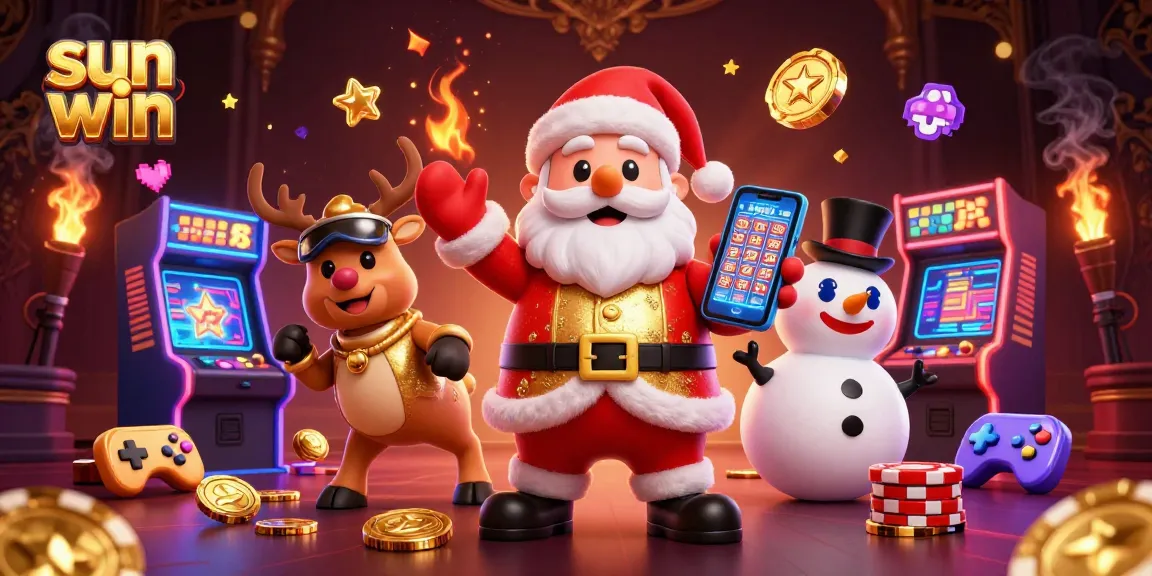 Experience excitement at sun win with Santa, a reindeer dealer, and a poker chip snowman.
