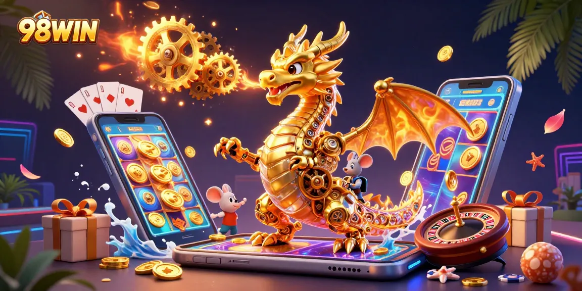 Experience the excitement of 98WIN with an exhilarating scene featuring vibrant gaming elements.