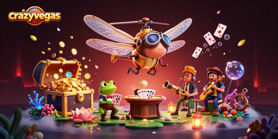 Engage with crazyvegas as a dragonfly pilot, frog croupier, and cricket musicians create a lively casino scene.