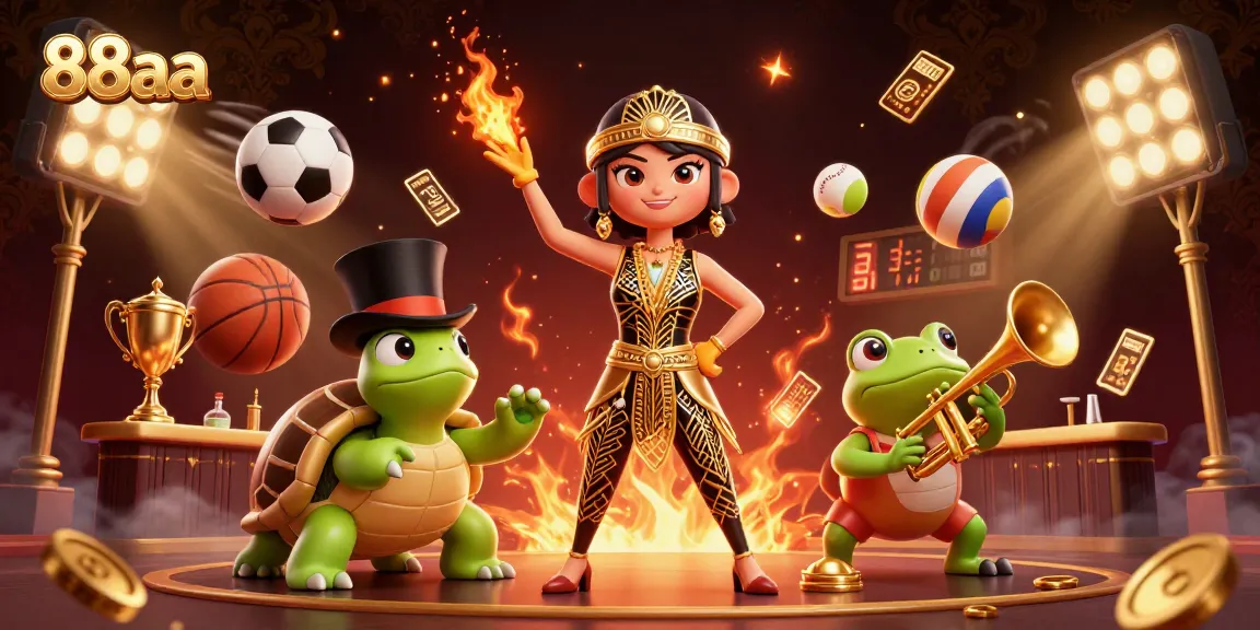 Engage with 88aa in this vibrant 3D casino illustration featuring dynamic sports elements.