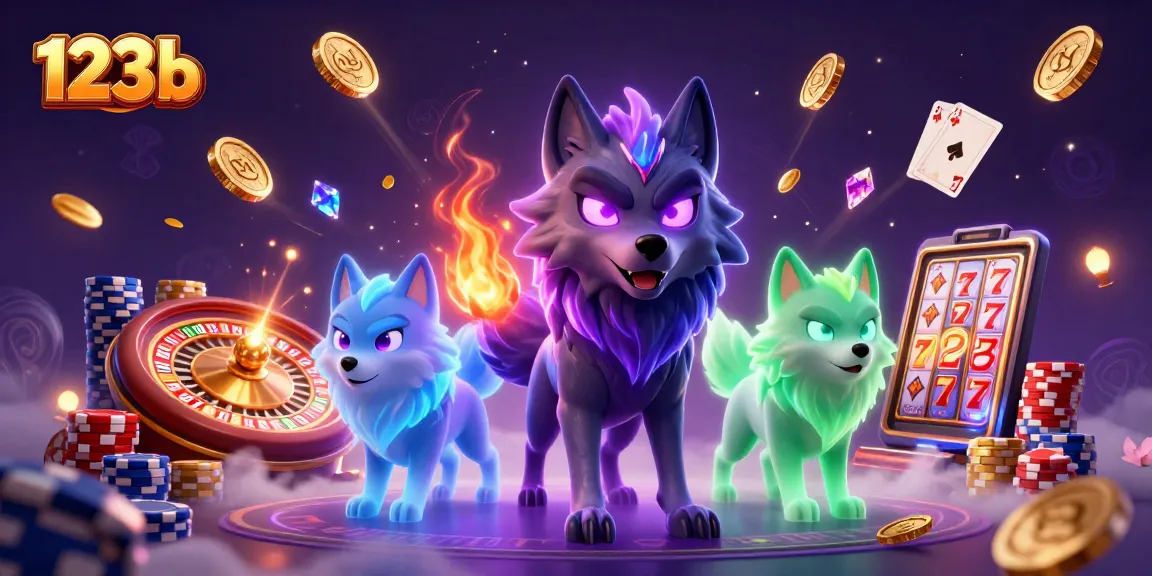 Engage with 123b as a mystical 3D illustration showcases a casino scene filled with spectral wolves and vibrant gaming elements.