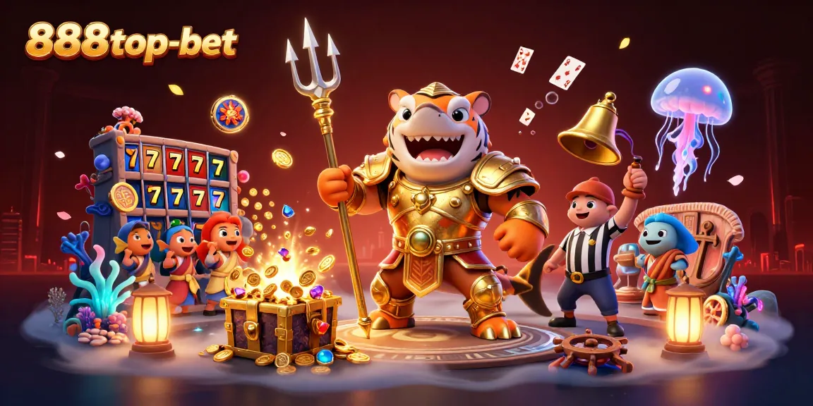 Experience thrilling gameplay at 888top-bet with a dynamic underwater casino scene featuring a shark gladiator.