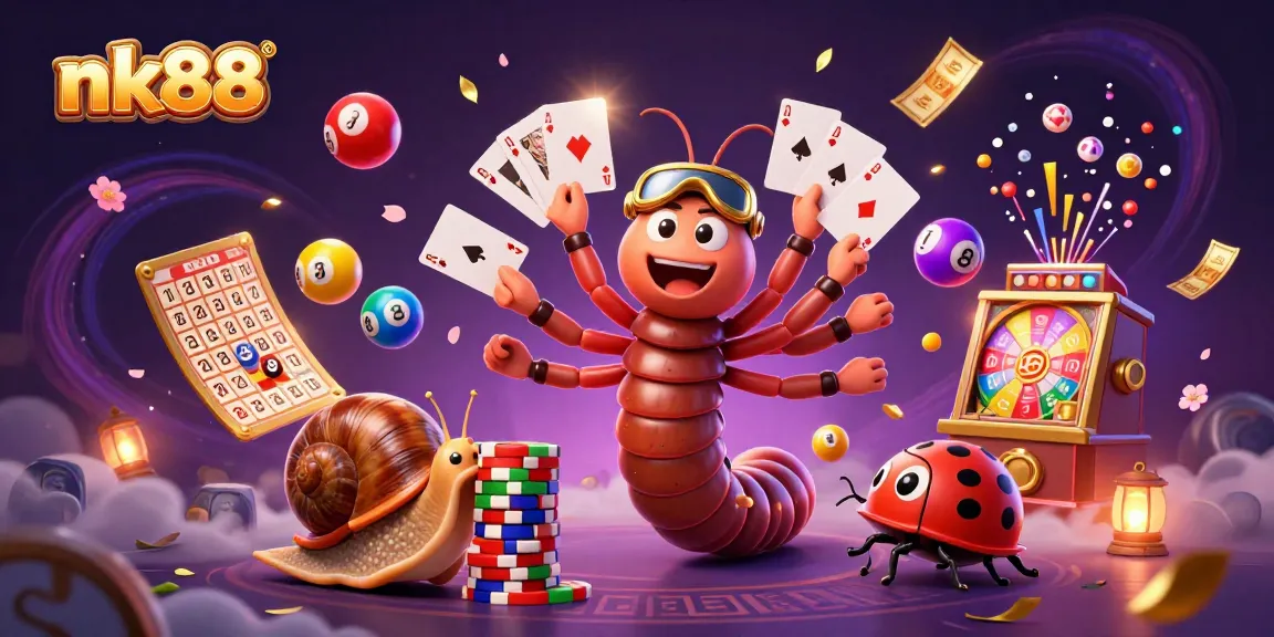nk88 showcases vibrant lottery excitement with cartoon characters and dynamic game elements