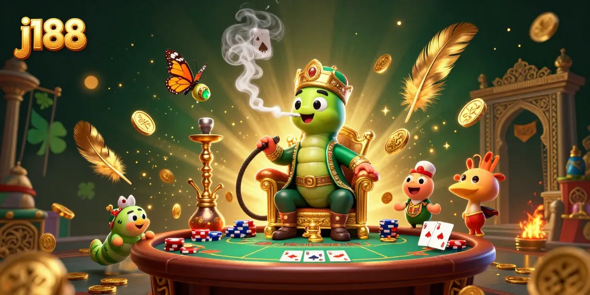 Engage with j188's lively poker scene featuring a whimsical caterpillar master