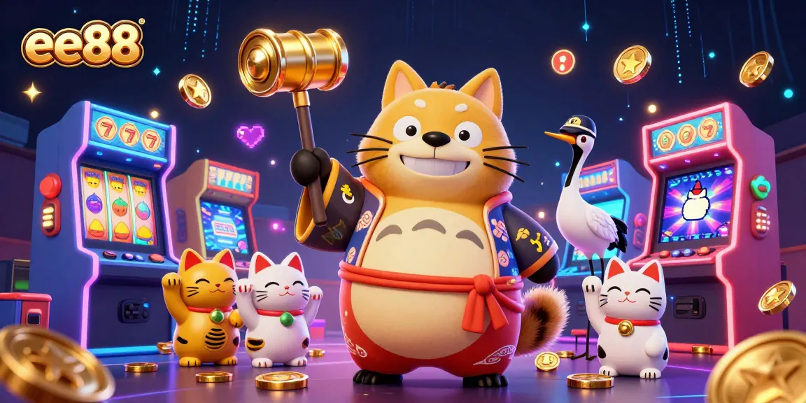 Experience the thrill of ee88 slots with vibrant characters and spinning reels in an electric casino scene.